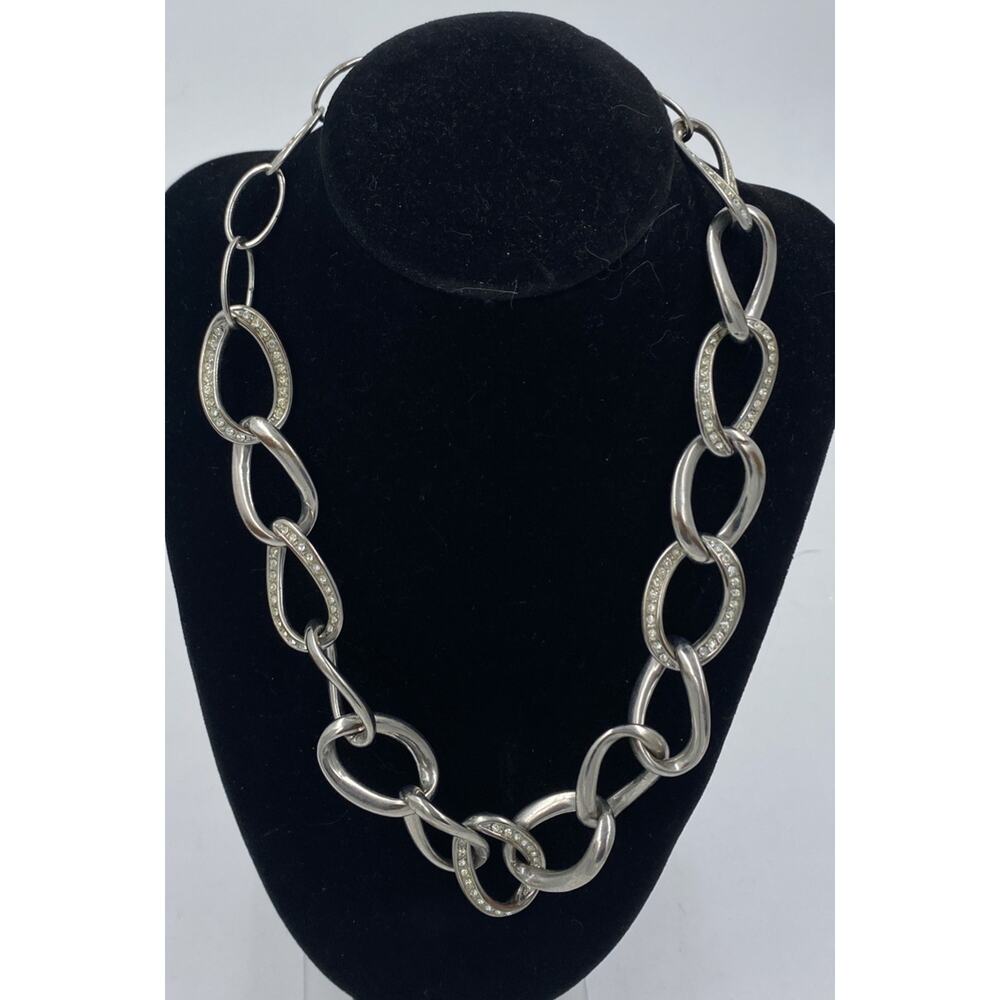 Premier Designs Regal Necklace SilverTone Pave Link Chain
